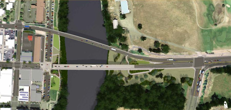 Aerial rendering of the planned replacement bridge, courtesy of ODOT.