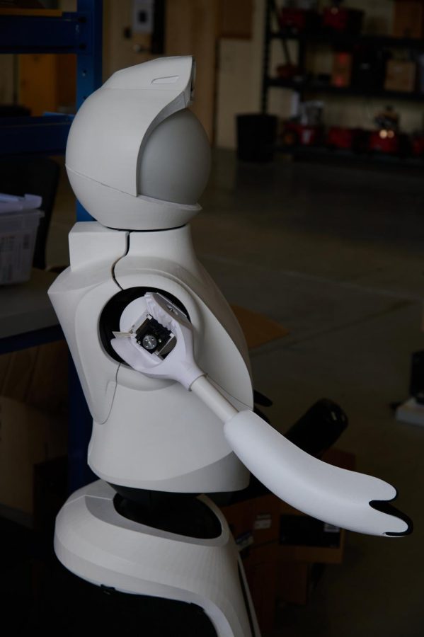 The Quori robot sits on the second floor of Oregon State University’s Graf Hall on May 31. This robot was created by Professor Naomi Fitter and her students and they are working to make them more accessible to research groups. 