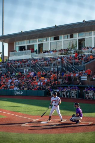 Oregon State second baseman Travis Bazzana (#37) up to bat against West Carolina at Goss Stadium on May 19. The Beaver Baseball team finished the 2023 season with a record of 41-20 but were eliminated in the Baton Rouge Regional by LSU.
