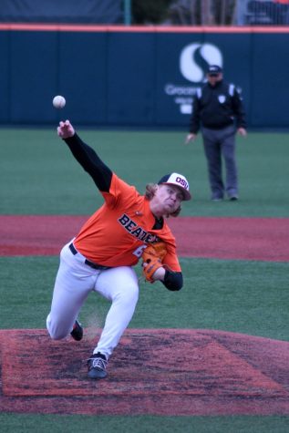 Right-handed pitcher Aidan Jimenez (#60) pitching against Washington State University on March 12. Jimenez pitched six innings and earned six strikeouts against Sam Houston State University in an elimination game in the Baton Rouge Regional. 