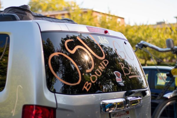 A car covered with messages of support photographed on the Oregon State University campus on Sept. 22.
