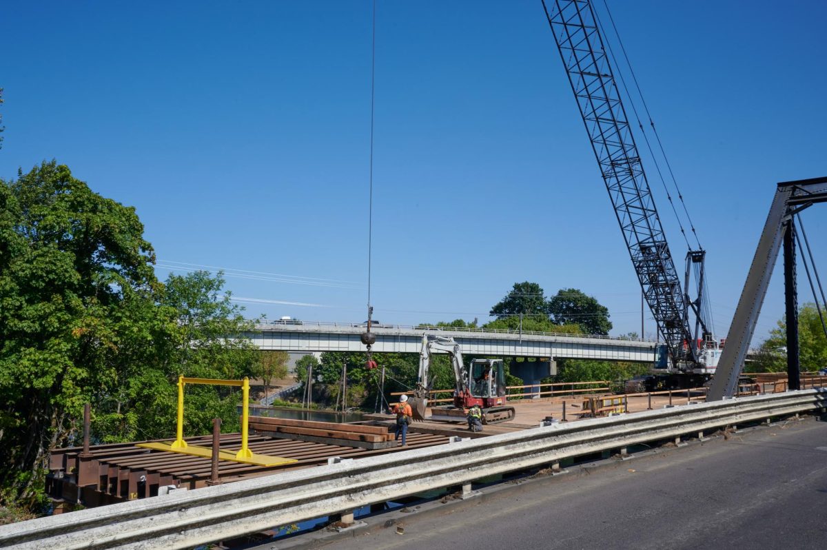 Construction of the Van Buren temporary bridge in September.