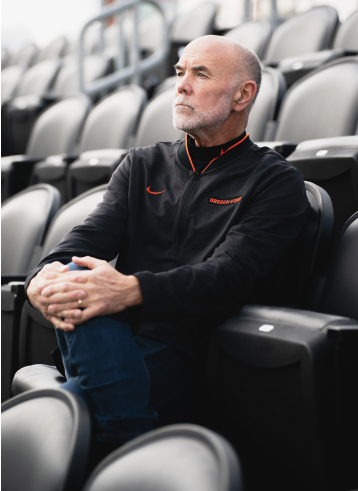 Mike Parker, the “Voice of the Beavers,” at Reser Stadium on Nov. 13.