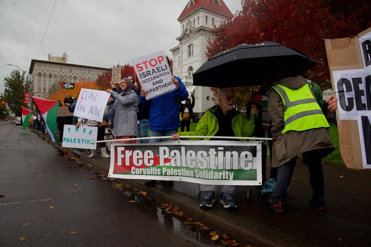 Free Palestine protest on Saturday, Nov. 4 in downtown Corvallis outside of the Benton County Courthouse.