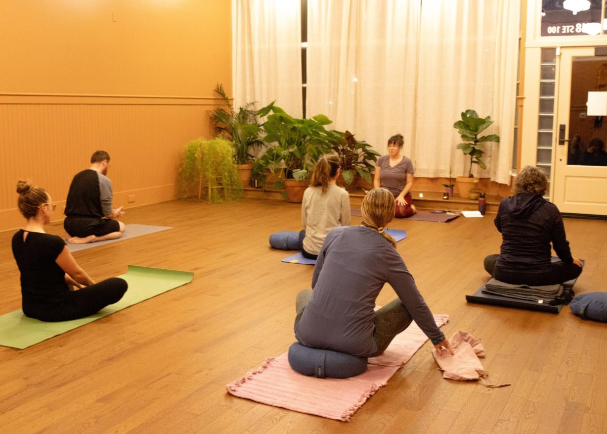 Students of the Marigold studio, a center for yoga stewarded by OSUs Contemplative Studies Initiative, arrive to engage in contemplative pursuits such as yoga, meditation, and mindfulness classes.