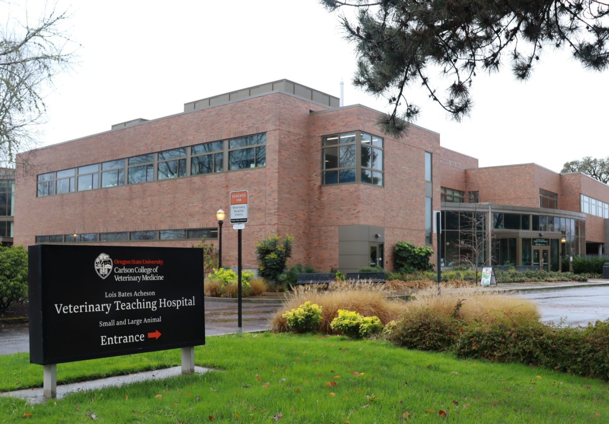 The Lois Bates Acheson Veterinary Teaching Hospital, situated in Magruder Hall on the Oregon State University campus, on December 7. The hospital can be accessed through the north entrance of Magruder Hall. 