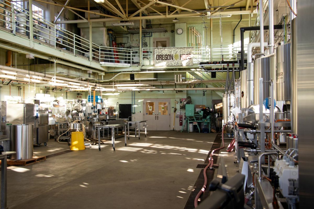 The Oregon State University research brewery in Wiegand Hall, where mashing, fermentation, and milling occurs.