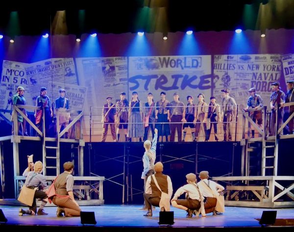 The Newsies go on strike in Corvallis School District Theaters production of Newsies during their preview show. Contributed by CSD Theatres.