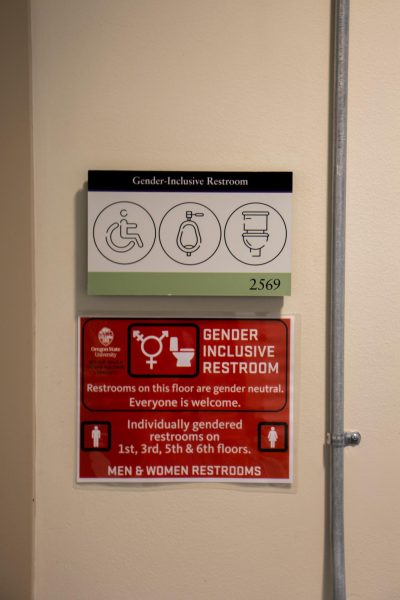 A gender inclusive bathroom on the second floor of the Valley Library at Oregon State University on March 12, 2024. 
