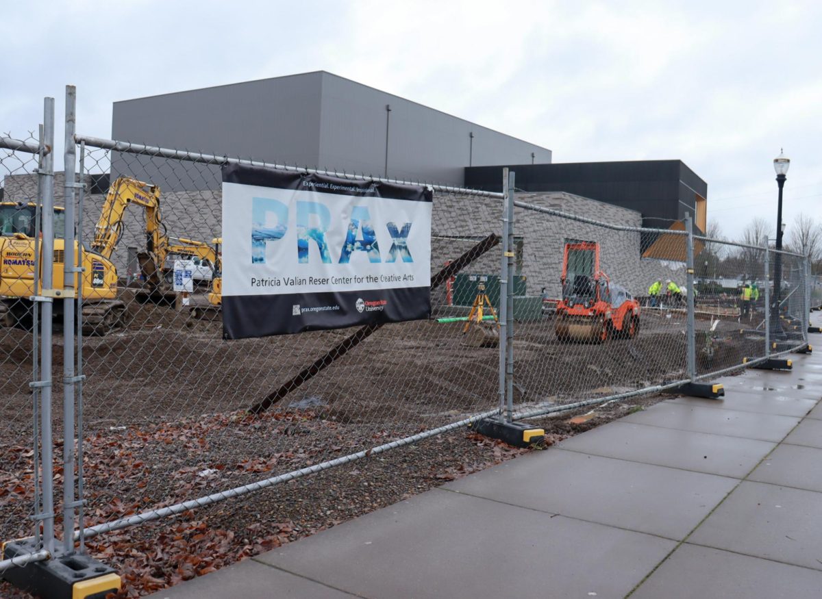 The construction side of the new Patricia Valian Reser Center for the Creative Arts building on the OSU campus in Corvallis on Dec. 7. PRAx is part of Oregon States strategic development plan.