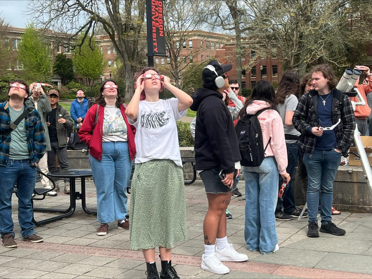 OSU+students+look+to+the+sky+in+preparation+for+the+partial+eclipse+on+April+8%2C+2024.
