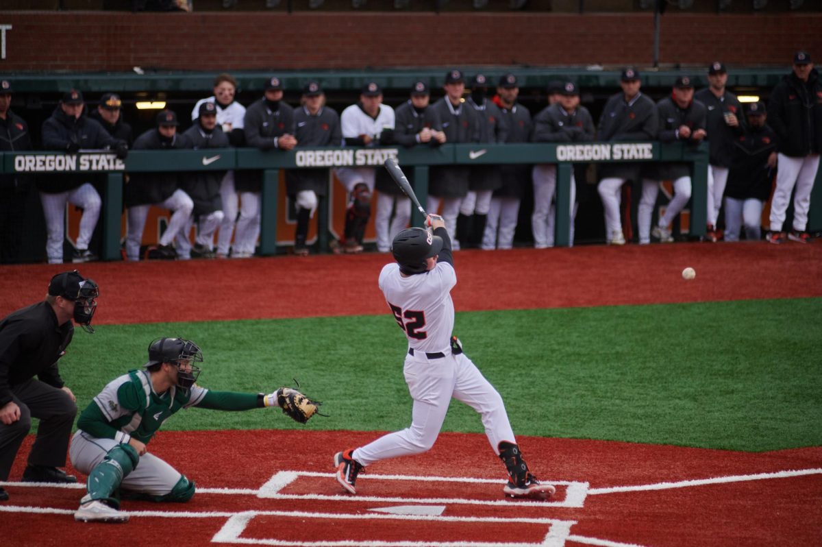 Oregon State baseball player Micah McDowell bats in a game against UCLA at Goss Field on Friday, May 10. 