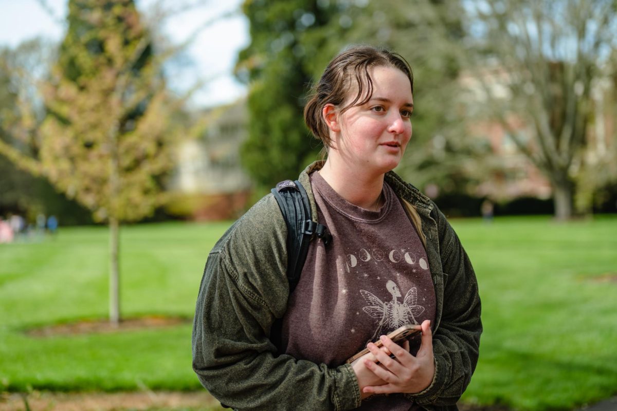 Rachel Dumas stops to talk about what stresses her out near the Memorial Union on campus on April 6, 2024 