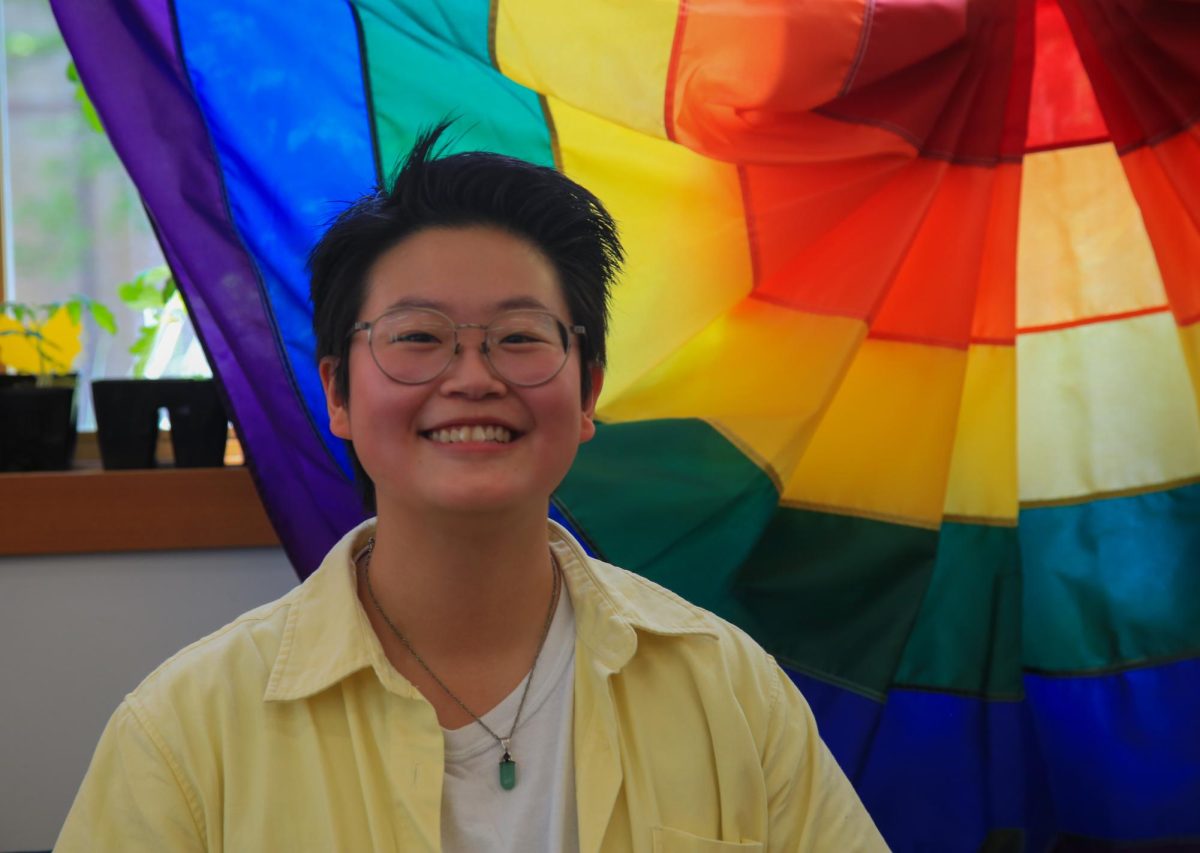  Sabrina She smiles for a photo in the Oregon State University Pride Center on May 10. Sabrina is a Leadership Liaison for SOL: LGBTQ+ Multicultural Support Network. 
