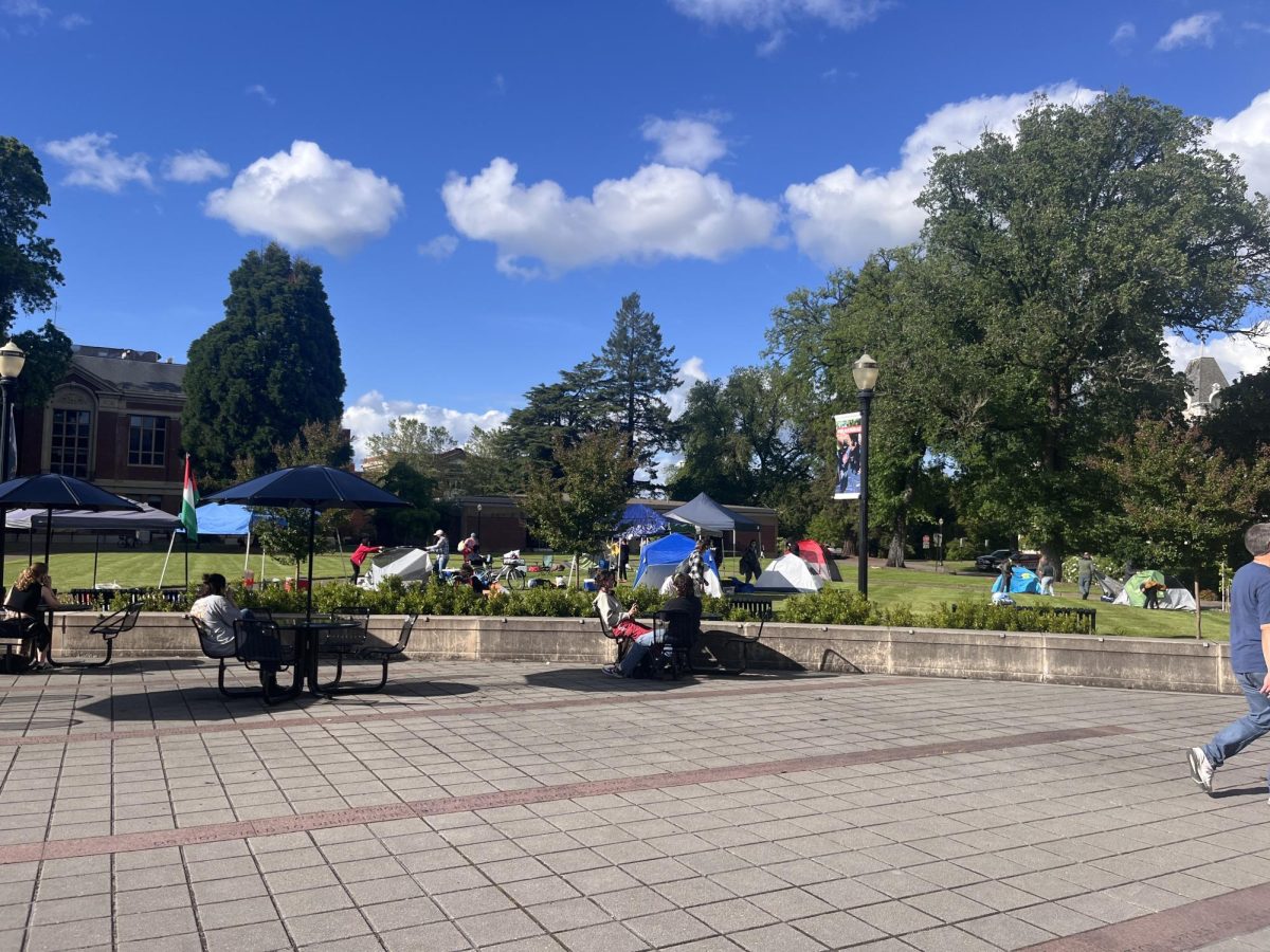 The student encampment in support of Palestine moved from the Memorial Union Quad to the Valley Library Quad between 5 p.m. and 6 p.m. The move came after students and faculty were banned from the MU, MU Quad and SEC Plaza.