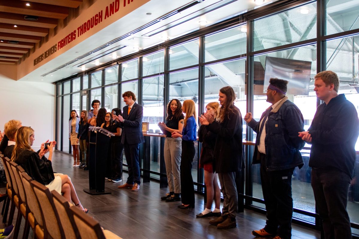 The ASOSU Senate is sworn in at the ASOSU Inauguration at Reser Stadium in Corvallis, Oregon, May 31. 