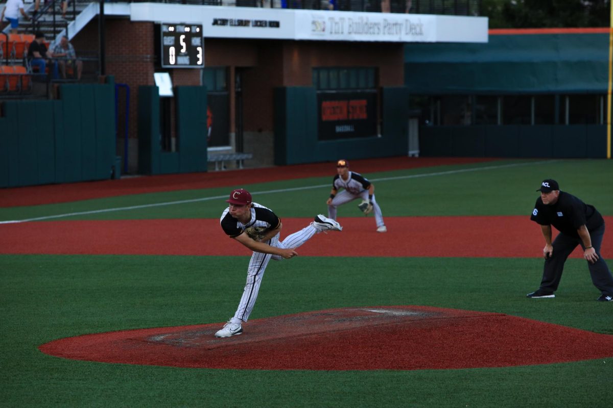 Kellen Segel, Corvallis Knights #9, pitches the ball during the Knights vs Drifters game on June 22.