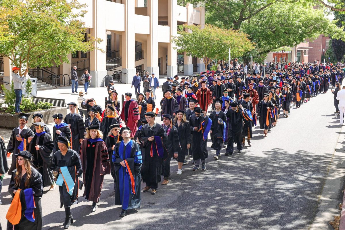 Graduating students walk to Reser Stadium for Oregon State University’s 155th Ceremony in Corvallis OR, on June 15, 2024. 