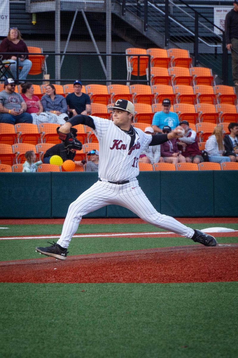 Sean Wiese throws a pitch against the Portland Pickles at Goss Stadium in Corvallis OR on July 27 2024. 