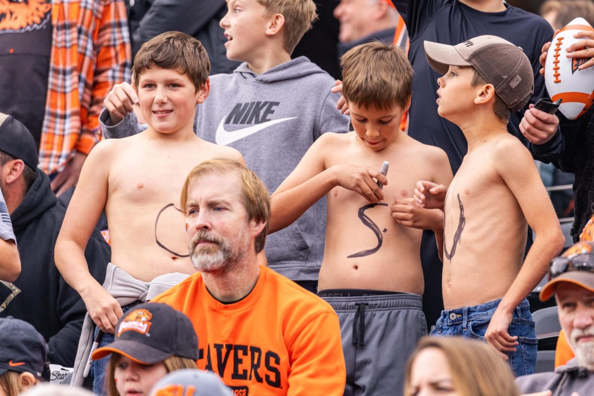 Young OSU football fans show their Beaver spirit at the OSU versus San Jose State University football game at Reser Stadium on Nov 9, 2024