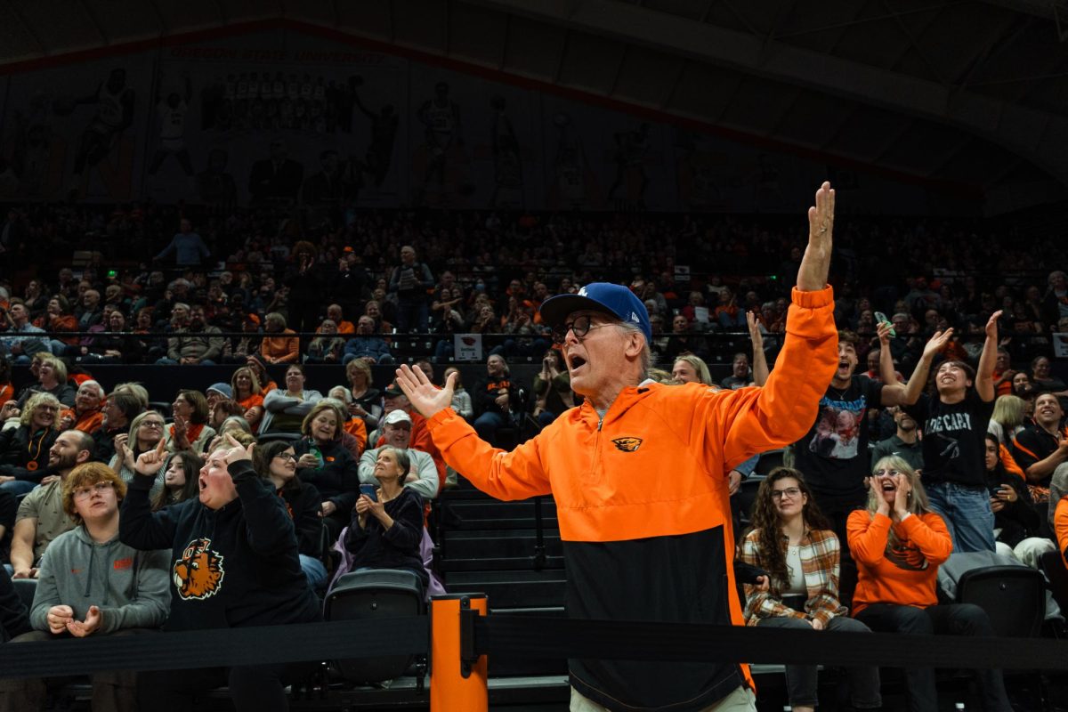 The crowd reacts to Jade Carey not scoring a 10.00 for her floor routine against San Jose State at Gill Coliseum in Corvallis, OR on Jan 17, 2025. Beaver fans are prepping for a season of cheering on their teams.