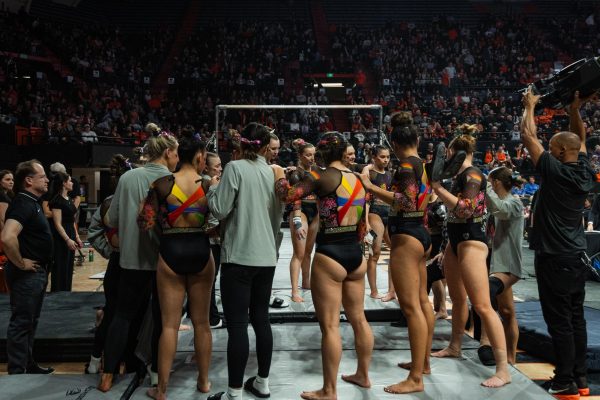 No. 14 Oregon State Gymnastics floor Spartans in the Coliseum