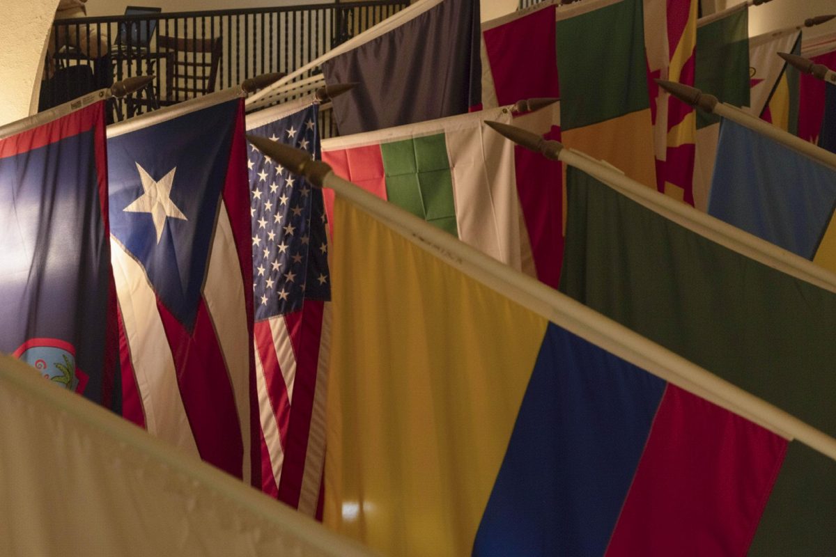 The interior of the Memorial Union at Oregon State University in Corvallis, Oregon displays flags from students' countries across the world on Sept. 21. Oregon State recently announced it will not reconsider the sunsetting of two DEI programs.