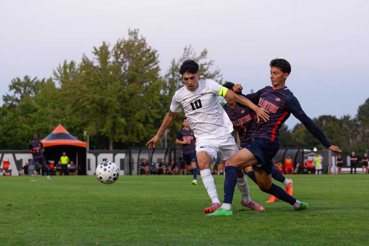 OSU Midfielder Arnau Farnos (10) beats a defender to continue down the field. Oregon State beat Fullerton 4-2 at Lorenz Field in Corvallis on Sep 4, 2025.
