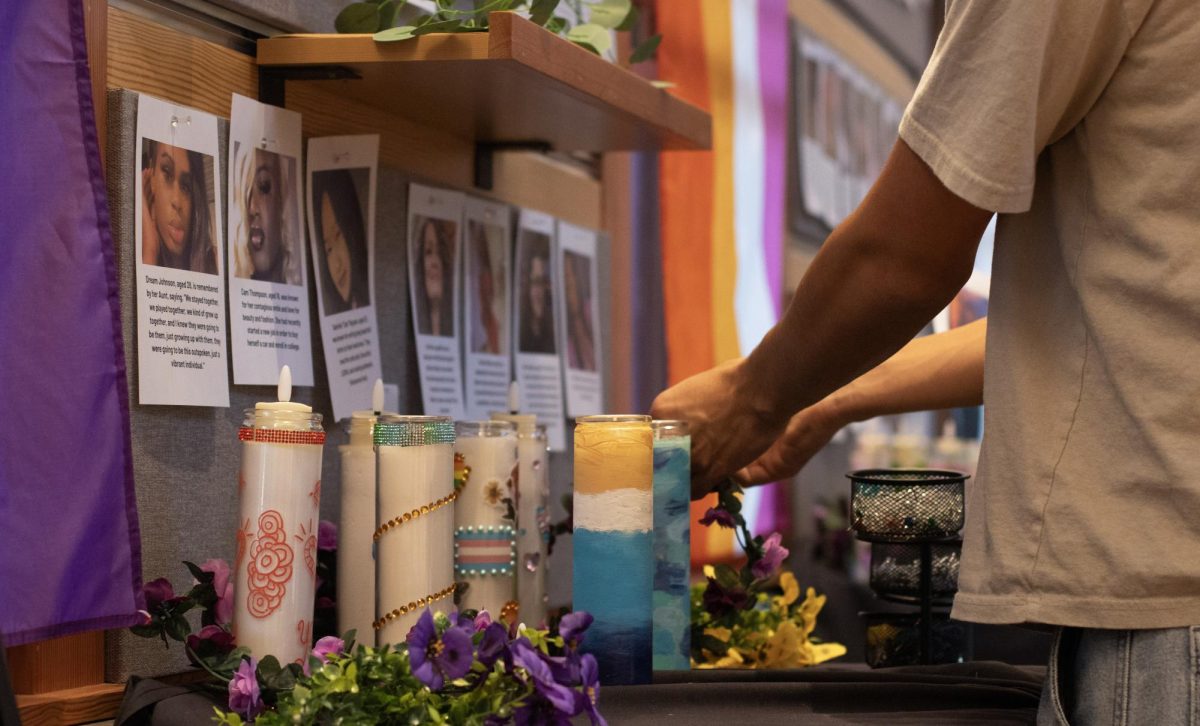 Memorial candles decorated by Oregon State University students during the Pride Center Transgender Day of Remembrance event in Corvallis on Nov. 20. 