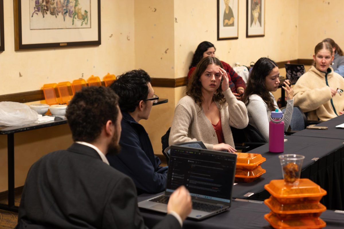 Members of the ASOSU Senate discuss an addition to their standing rules during a Senate meeting in the Memorial Union on Jan. 6. This meeting occured before the SFC Deliberation Meetings, which will finalize the use of student fees for 2027.