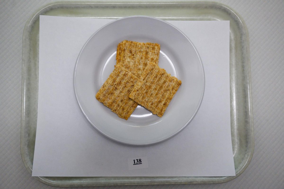 A sample of Triscuits on a white plate.