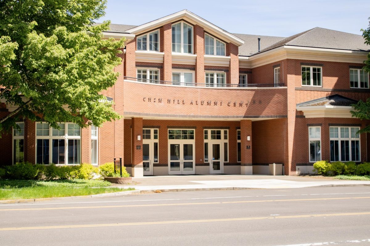 The exterior of the CH2M HILL Alumni Center at Oregon State University.