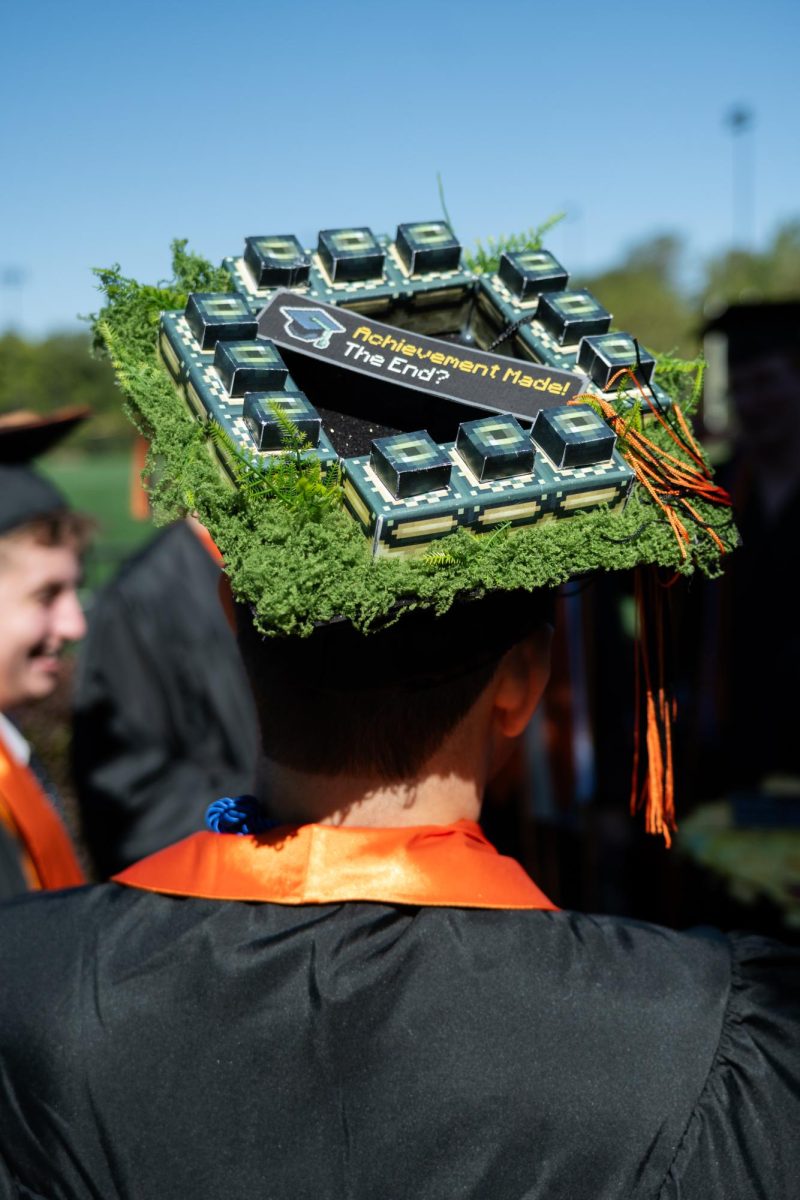The back of a graduate's decorated cap.