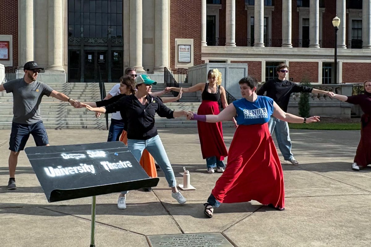 Performers rehearse production of Shakespeare's The Winter's Tale as a part of Bard in the Quad in August, 2026. Bard in the Quad involves Oregon State community members coming together to put on a play in the MU Quad.
