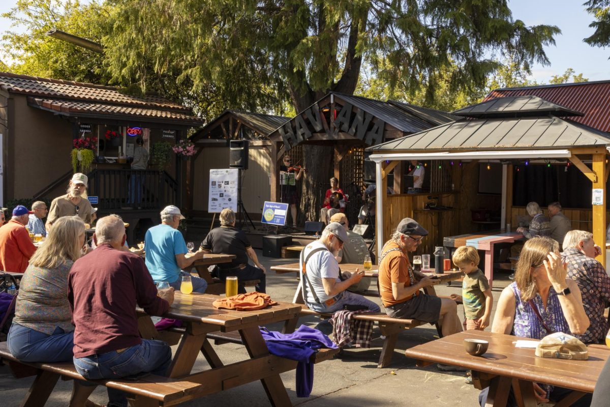 Corvallis residents sit at tables at Common Fields in Corvallis for the annual Celtic Festival on July 16, 2026. Many local residents gathered to celebrate the first day of the Corvallis Celtic Festival to enjoy the music performances and vendors.