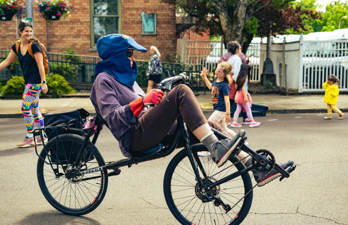 A person bikes
