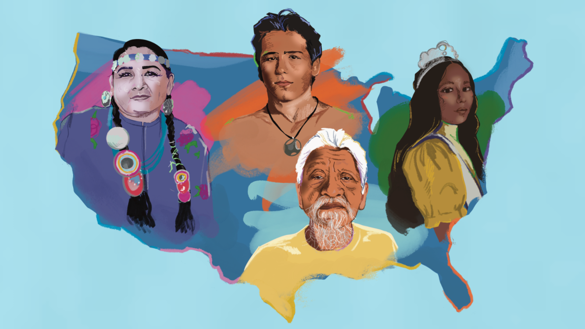 Illustration by Maci Safir depicting subjects of Matika Wilbur's Project 562.